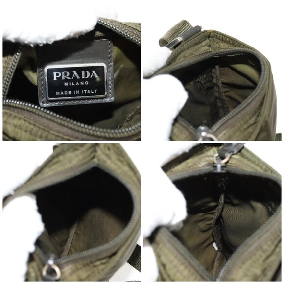 PRADA Pouch Shoulder Bag Nylon Khaki Silver Auth am9274V - Picture 15 of 16